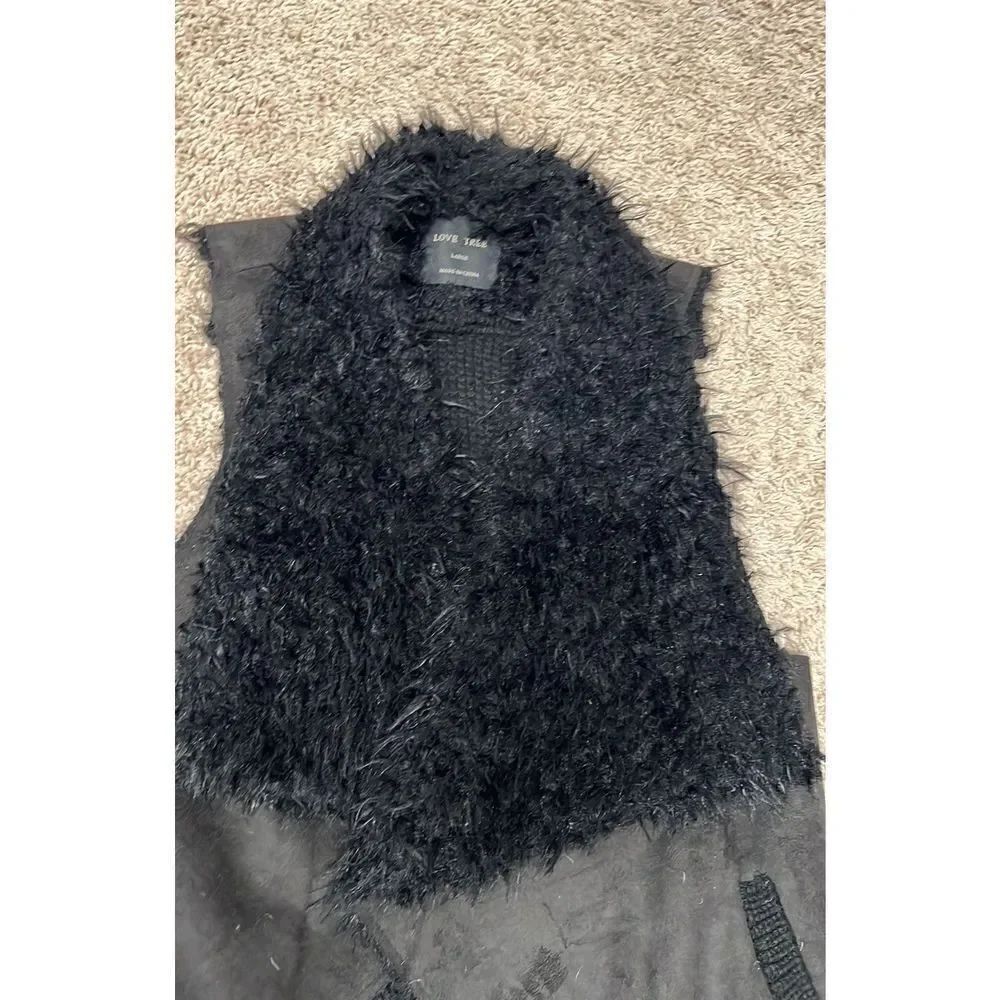 Love Tree Black Suede Faux Fur Lapel Vest